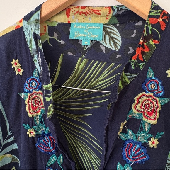 Antica Sartoria Floral Embroidered Boho Tassel Lace Tiered Babydoll Dress Sz M - Picture 4 of 11